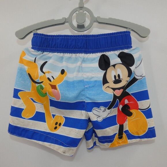 Disney Mickey Mouse Pluto Toddler Blue Striped Swim Shorts Size 2T - Picture 1 of 5